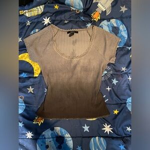 y2k Grey deep neck fading lace shirt